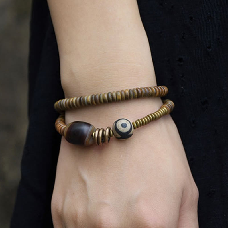 Bracelet double tour en bois d'ébène et obsidienne de santal vert pour le calme