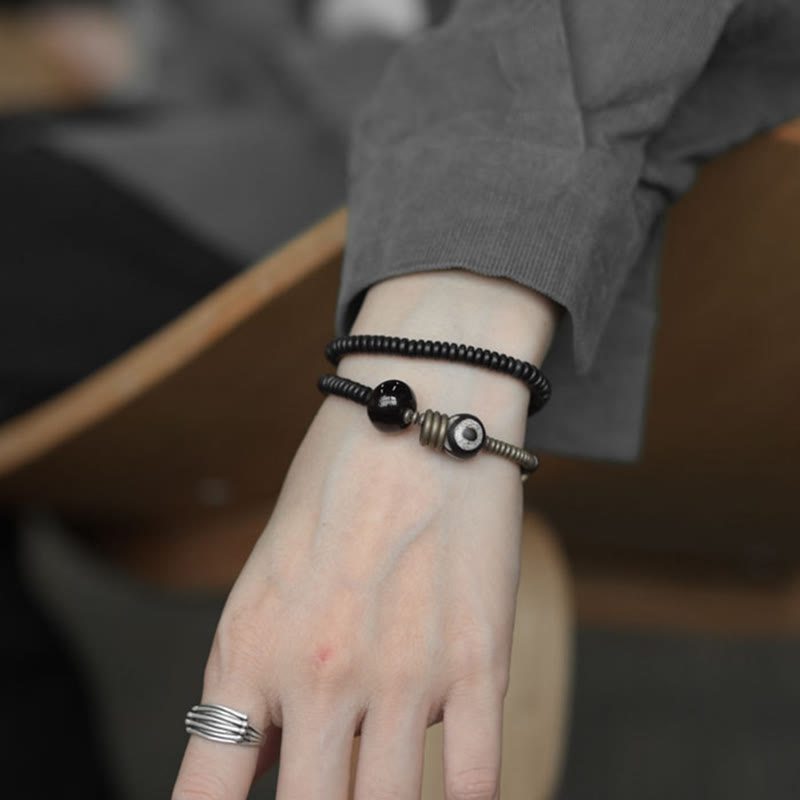 Bracelet double tour en bois d'ébène et obsidienne de santal vert pour le calme