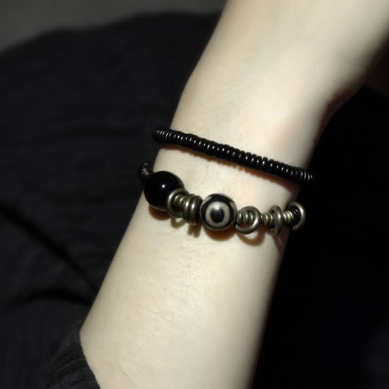 Bracelet double tour en bois d'ébène et obsidienne de santal vert pour le calme