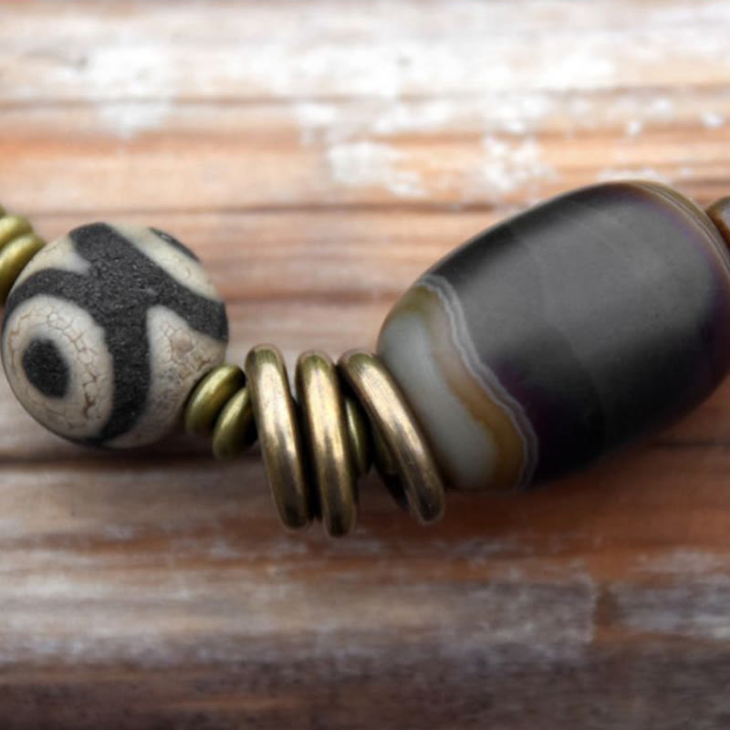 Bracelet double tour en bois d'ébène et obsidienne de santal vert pour le calme