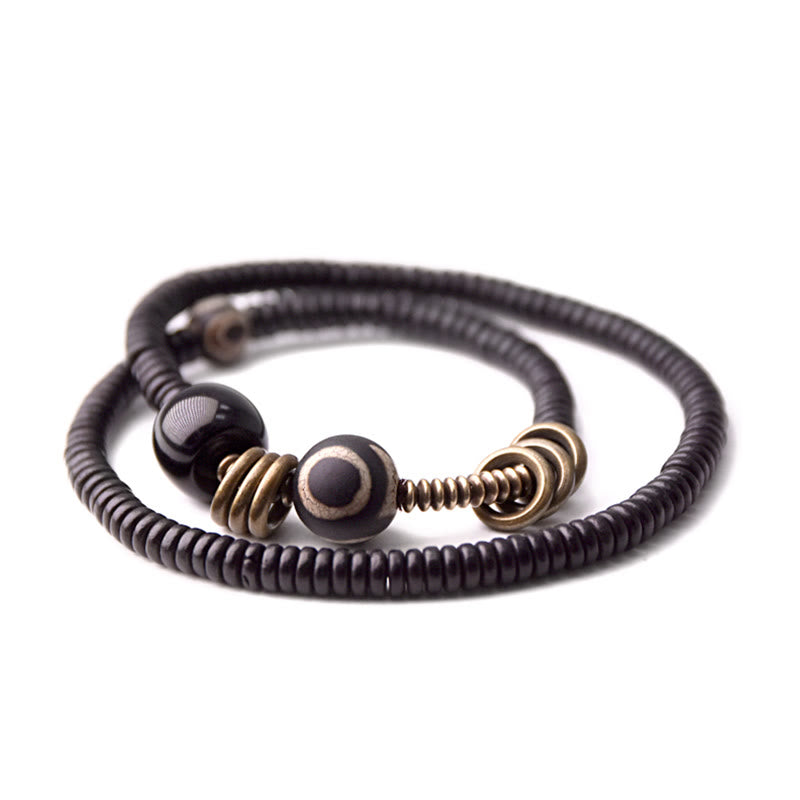 Bracelet double tour en bois d'ébène et obsidienne de santal vert pour le calme