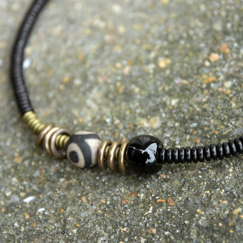 Bracelet double tour en bois d'ébène et obsidienne de santal vert pour le calme