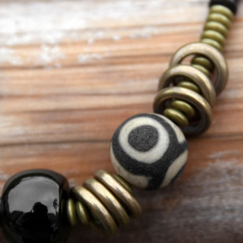 Bracelet double tour en bois d'ébène et obsidienne de santal vert pour le calme
