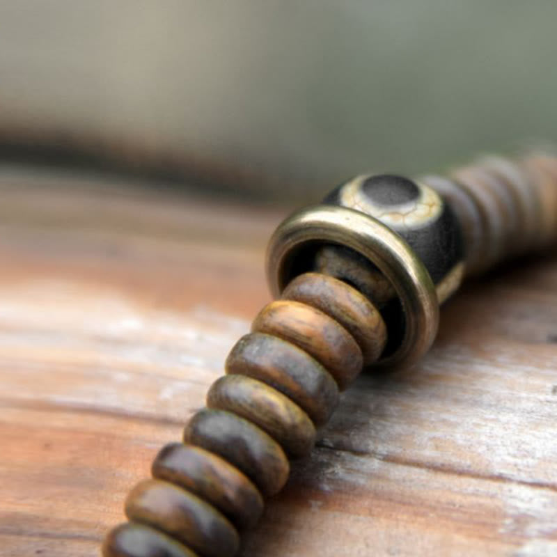 Bracelet double tour en bois d'ébène et obsidienne de santal vert pour le calme