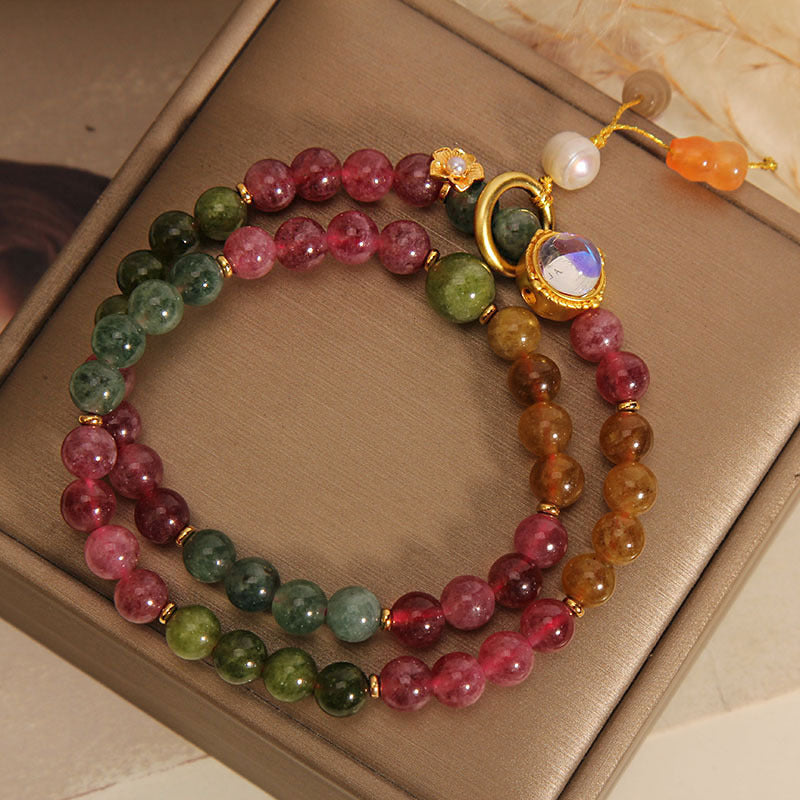 Bracelet tourmaline multicolore à double tour pour la protection