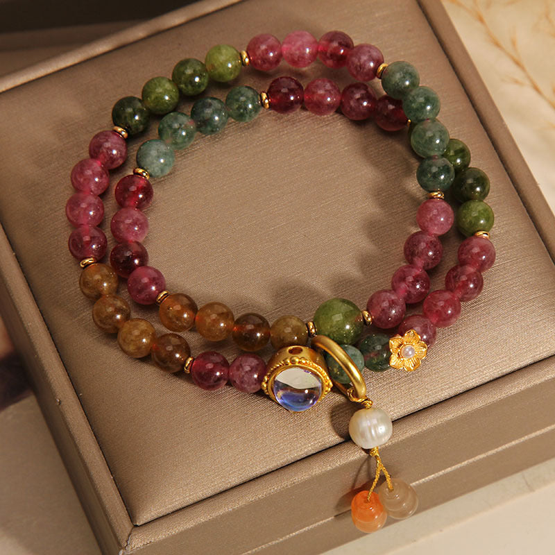 Bracelet tourmaline multicolore à double tour pour la protection
