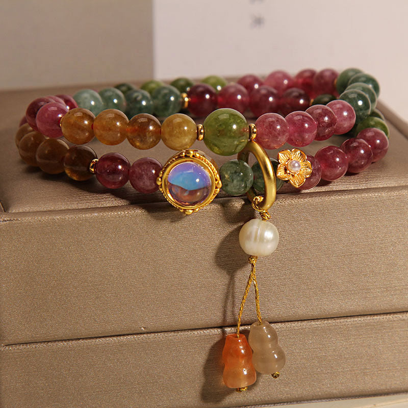 Bracelet tourmaline multicolore à double tour pour la protection