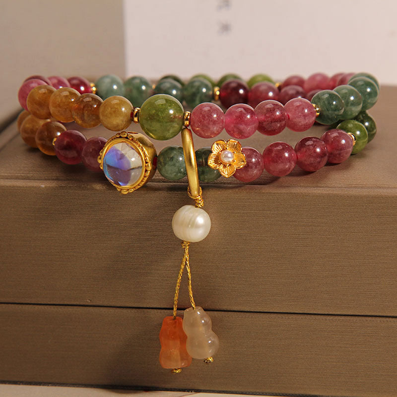 Bracelet tourmaline multicolore à double tour pour la protection