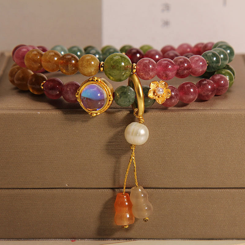 Bracelet tourmaline multicolore à double tour pour la protection