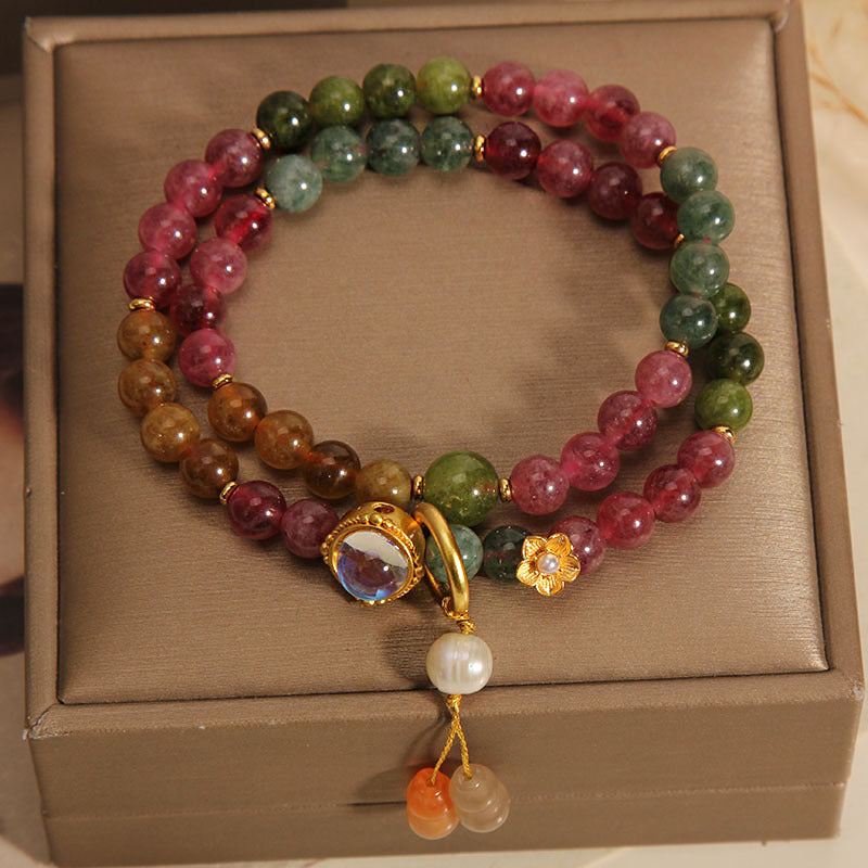 Bracelet tourmaline multicolore à double tour pour la protection
