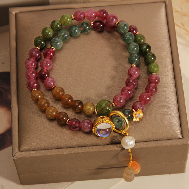 Bracelet tourmaline multicolore à double tour pour la protection