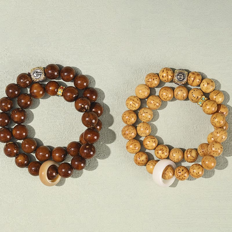 Bracelet spirituel double tour en or violet et graine de Bodhi