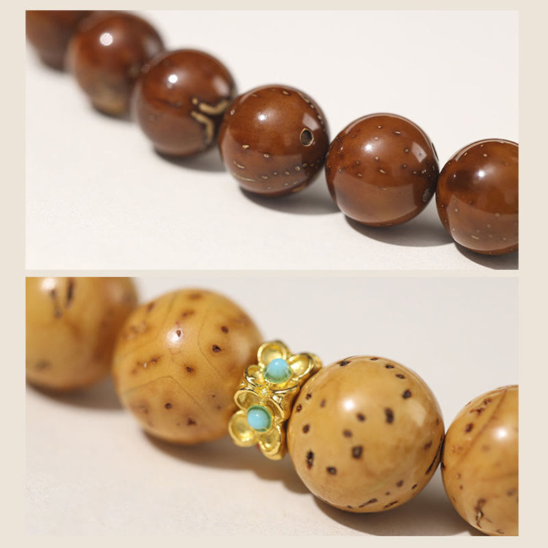 Bracelet spirituel double tour en or violet et graine de Bodhi