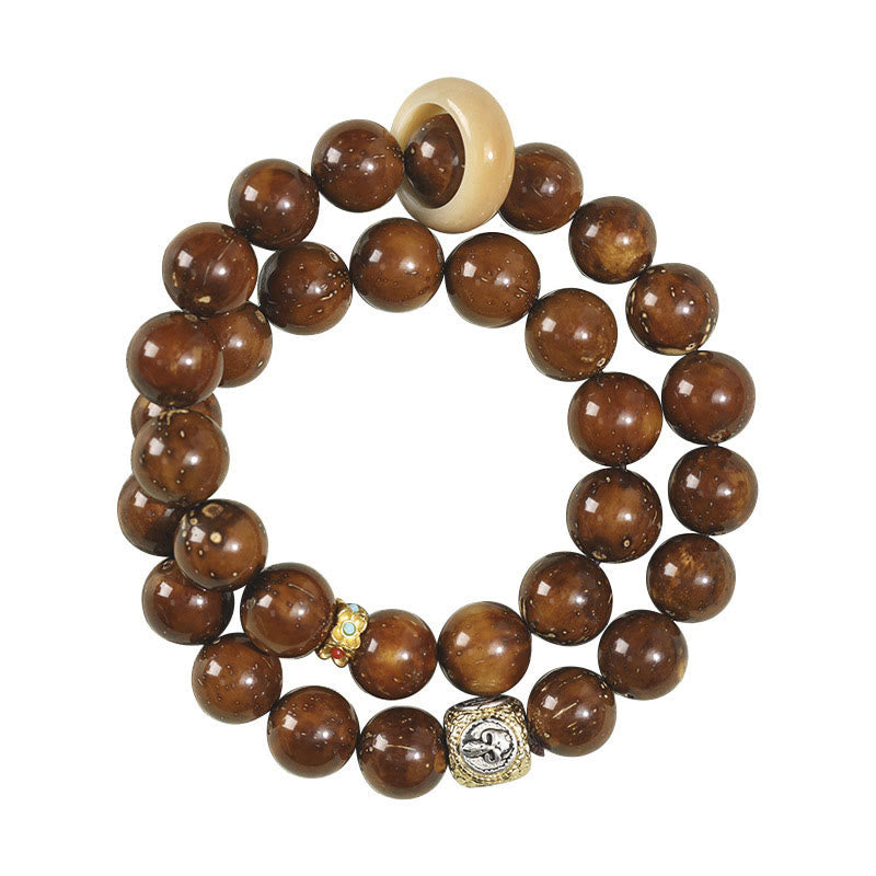 Bracelet spirituel double tour en or violet et graine de Bodhi
