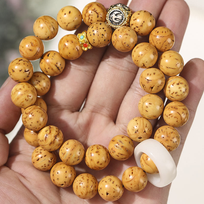 Bracelet spirituel double tour en or violet et graine de Bodhi