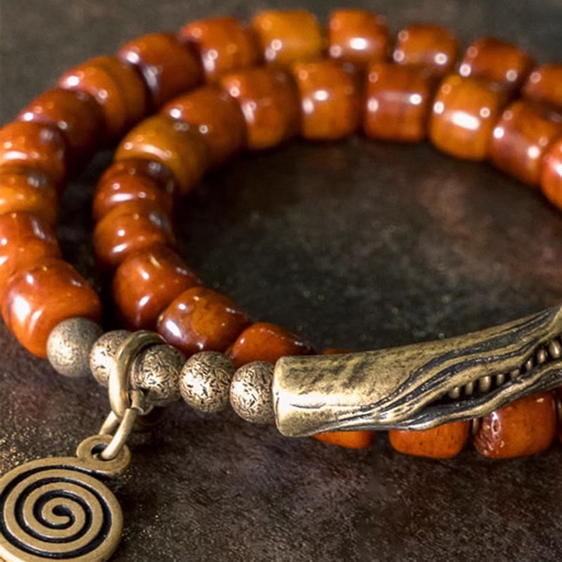 Bracelet spirituel en cuivre et os de yak à double tour pour l'équilibre