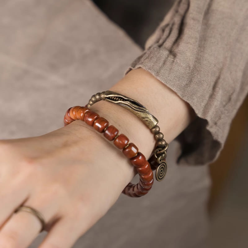 Bracelet spirituel en cuivre et os de yak à double tour pour l'équilibre