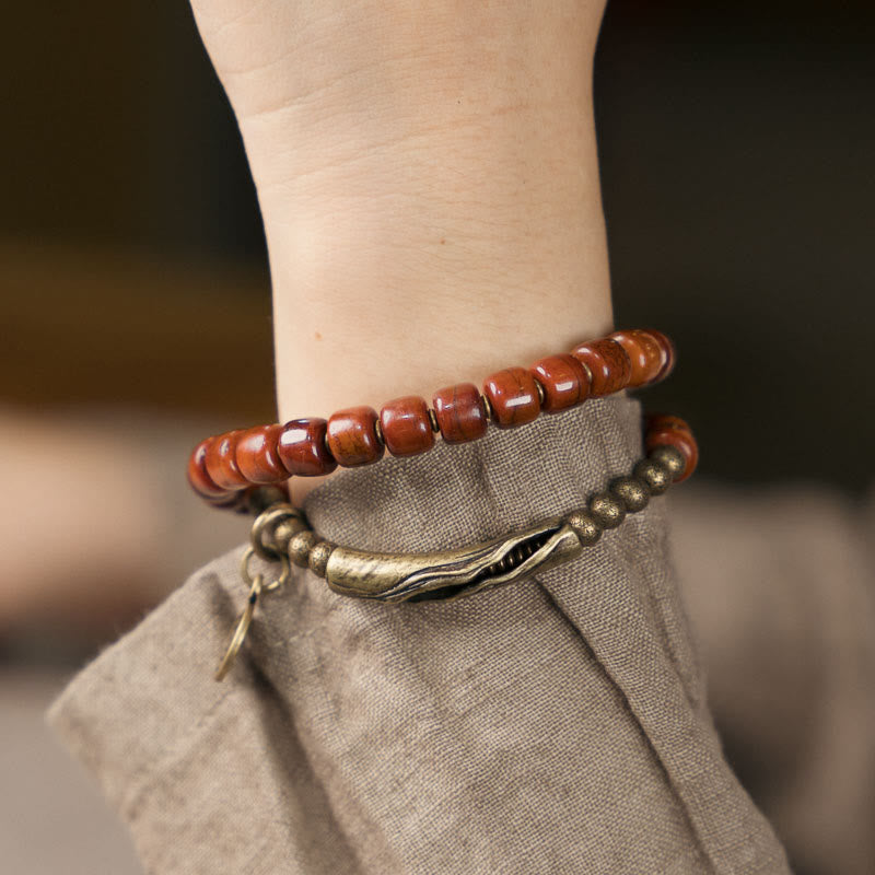 Bracelet spirituel en cuivre et os de yak à double tour pour l'équilibre