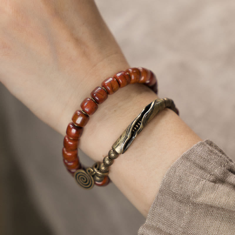 Bracelet spirituel en cuivre et os de yak à double tour pour l'équilibre