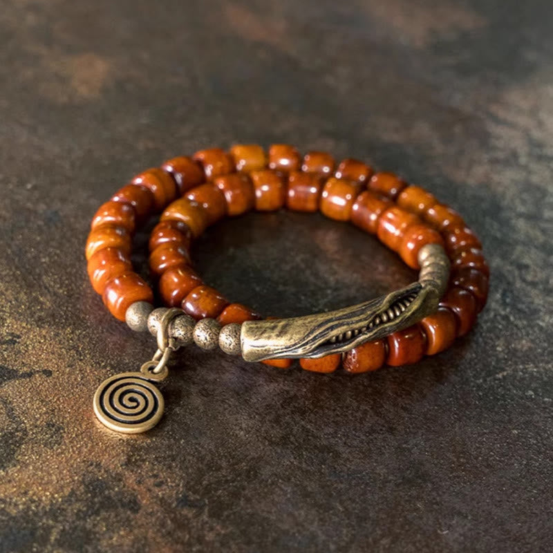 Bracelet spirituel en cuivre et os de yak à double tour pour l'équilibre