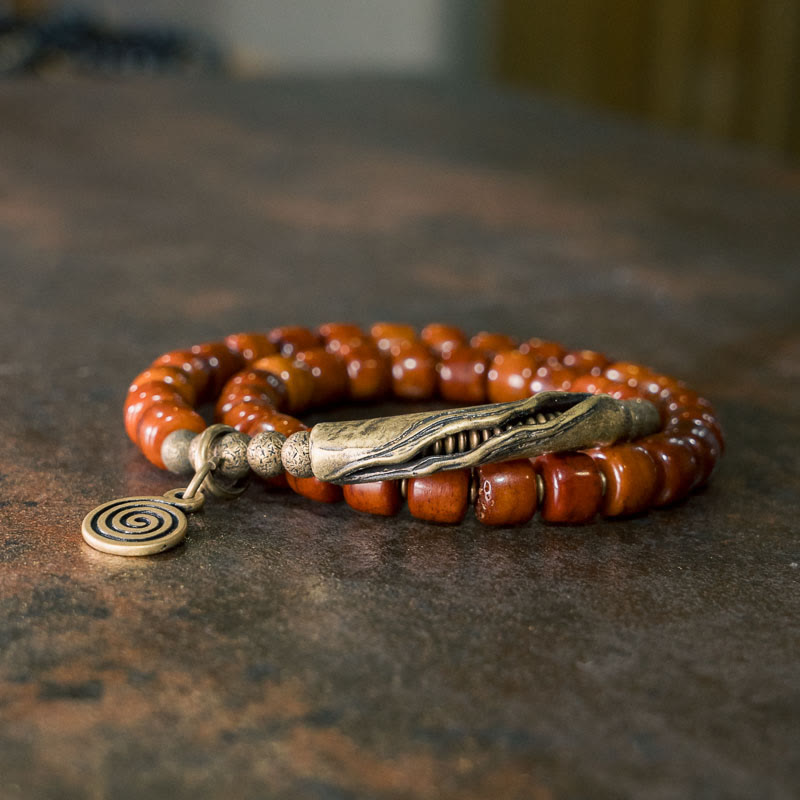 Bracelet spirituel en cuivre et os de yak à double tour pour l'équilibre