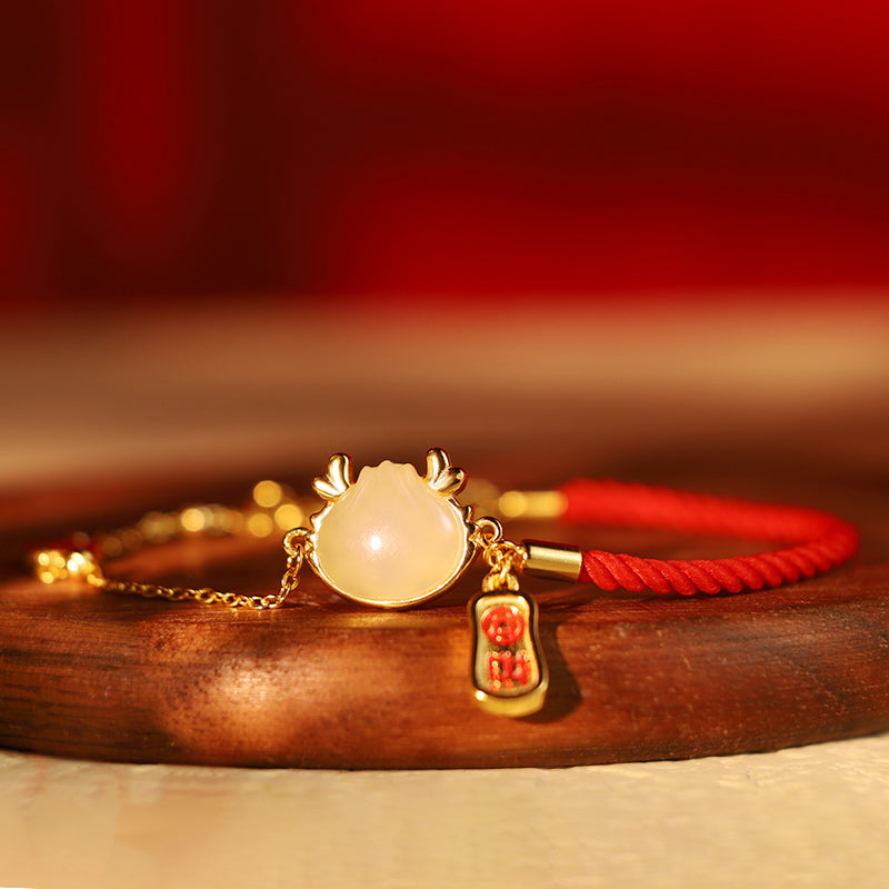 Bracelet Dragon en Jade Blanc Hetian et Argent Sterling 925 pour la Protection