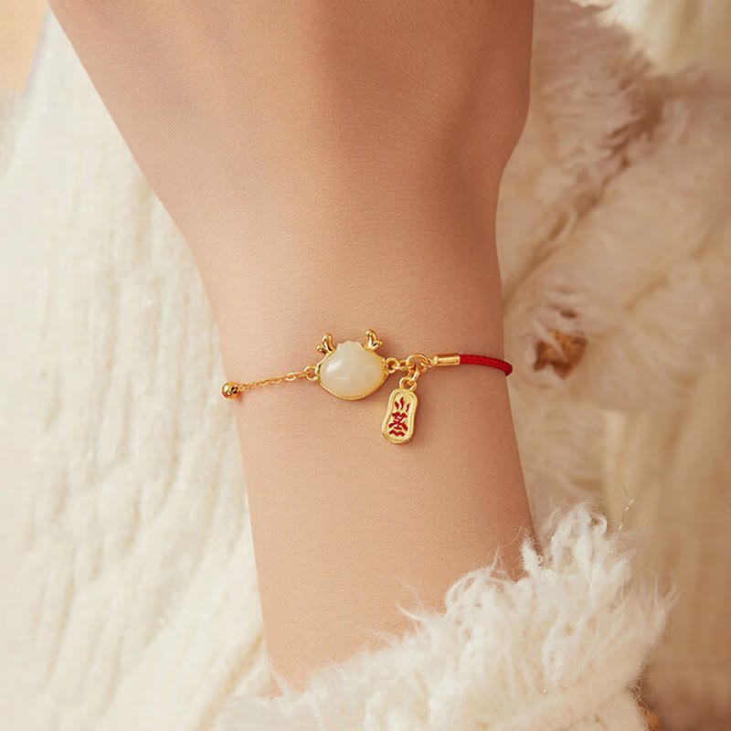 Bracelet Dragon en Jade Blanc Hetian et Argent Sterling 925 pour la Protection