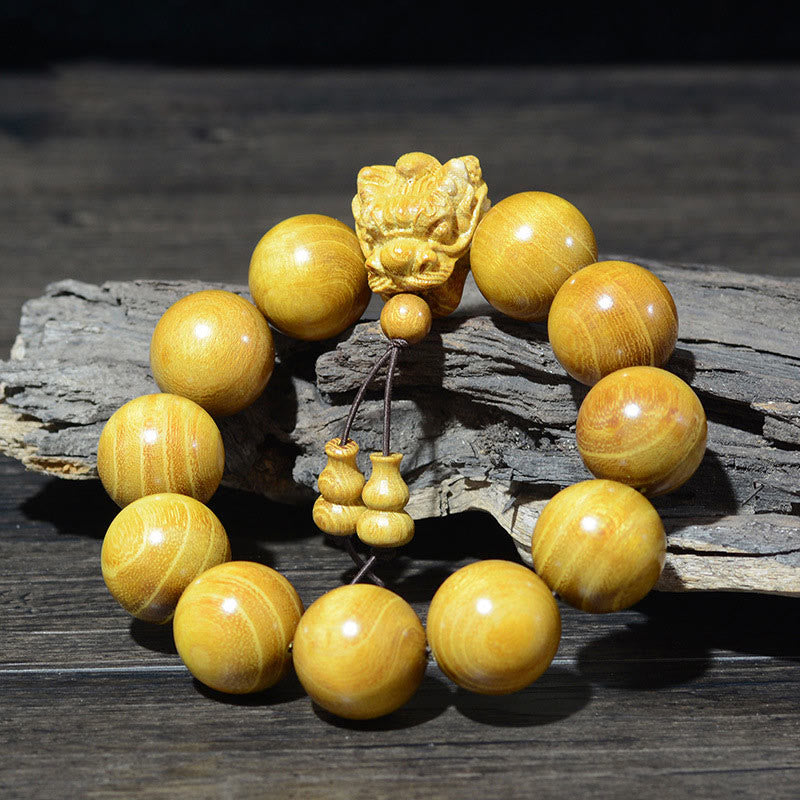 Bracelet de protection sculpté en bois de rose et bois de santal, perles de 20 mm