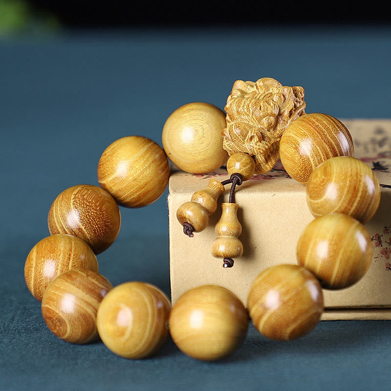 Bracelet de protection sculpté en bois de rose et bois de santal, perles de 20 mm