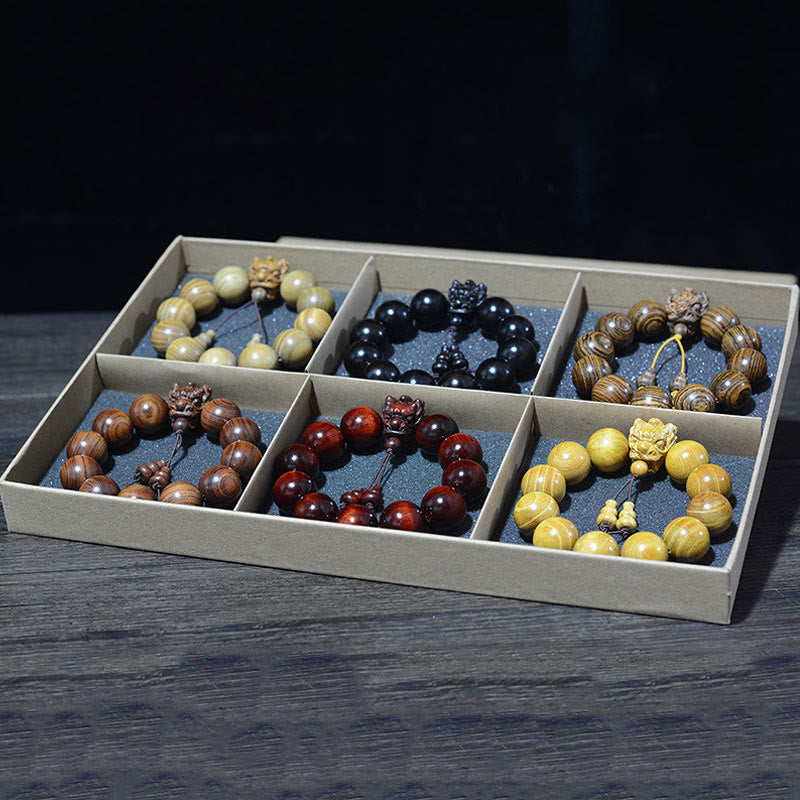 Bracelet de protection sculpté en bois de rose et bois de santal, perles de 20 mm