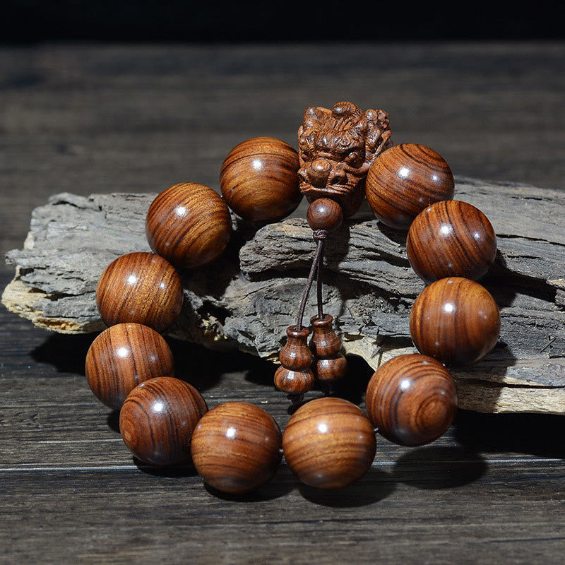 Bracelet de protection sculpté en bois de rose et bois de santal, perles de 20 mm