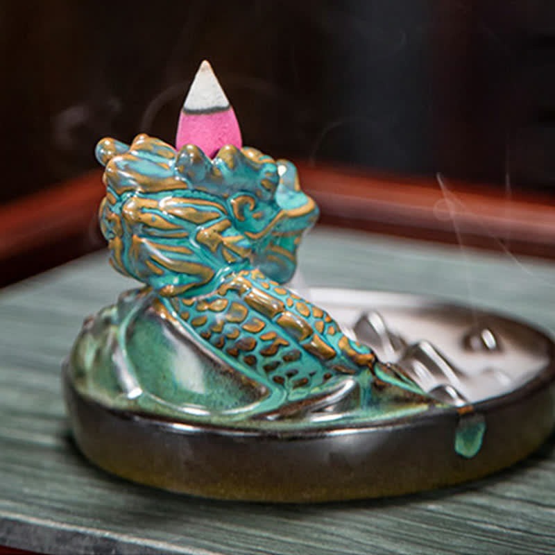 Brûleur d'encens à reflux en céramique Dragon