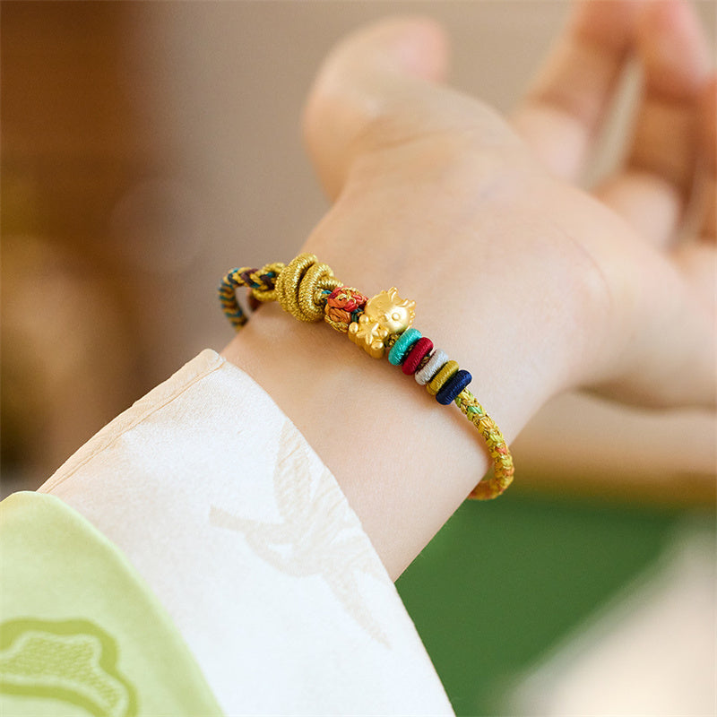 Bracelet porte-bonheur Dragon Feng Shui avec breloque en cuivre