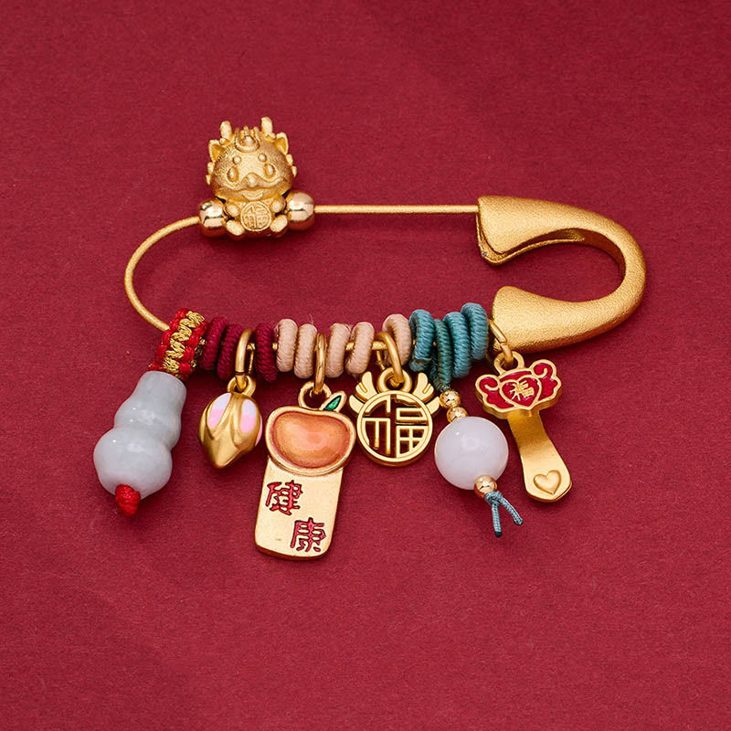 Broche en laiton représentant le personnage de Dragon Fu pour la protection et la fortune