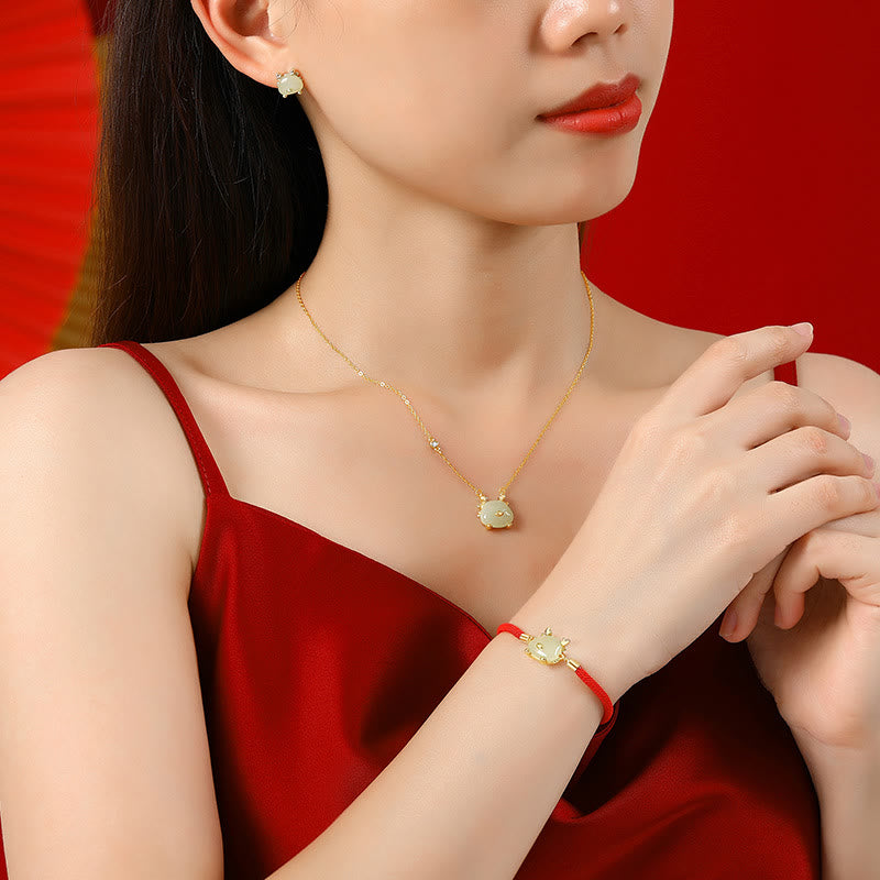 Bijoux Dragon | Bracelet de protection en jade Hetian et agate rouge