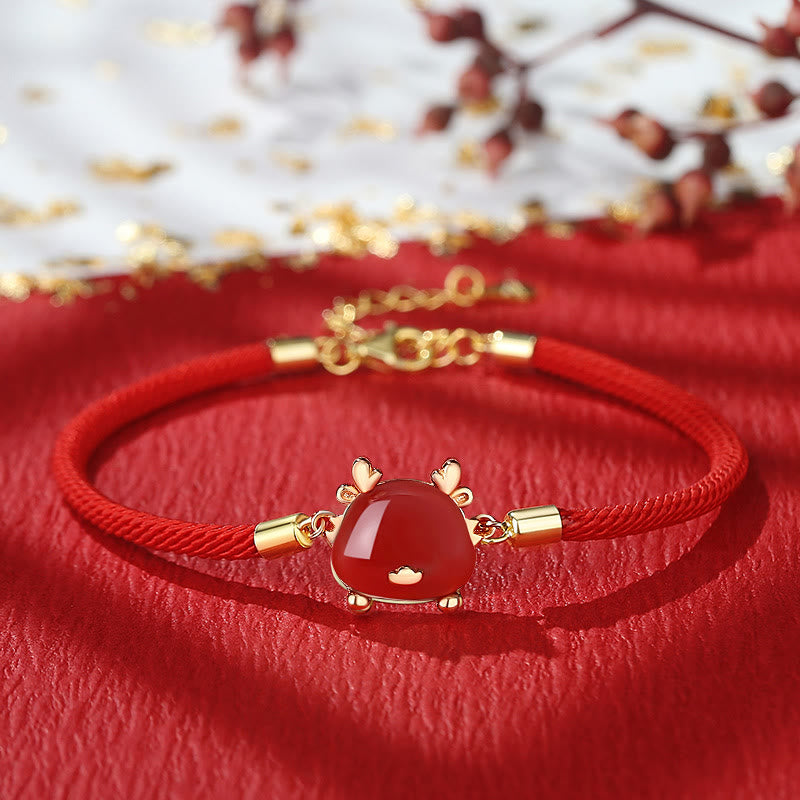 Bijoux Dragon | Bracelet de protection en jade Hetian et agate rouge