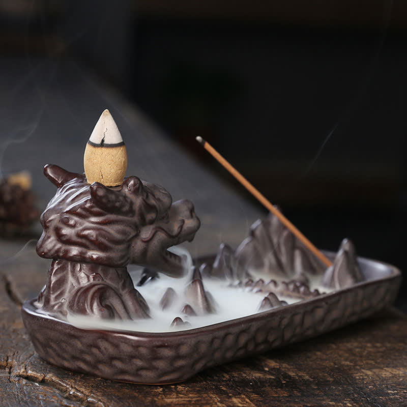 Brûleur d'encens Dragon Mountain Strength en céramique - Protection