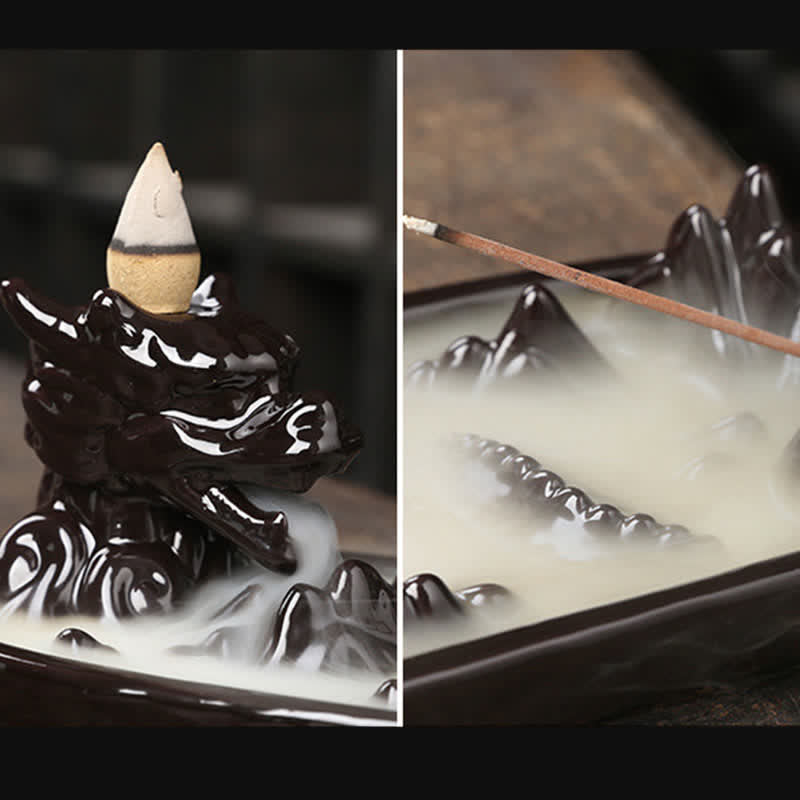 Brûleur d'encens Dragon Mountain Strength en céramique - Protection