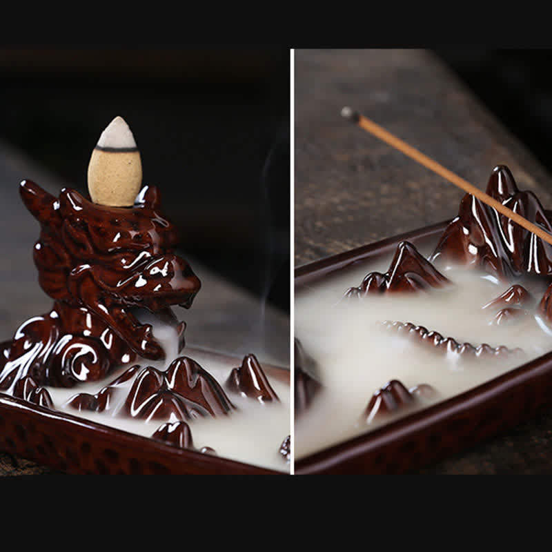 Brûleur d'encens Dragon Mountain Strength en céramique - Protection