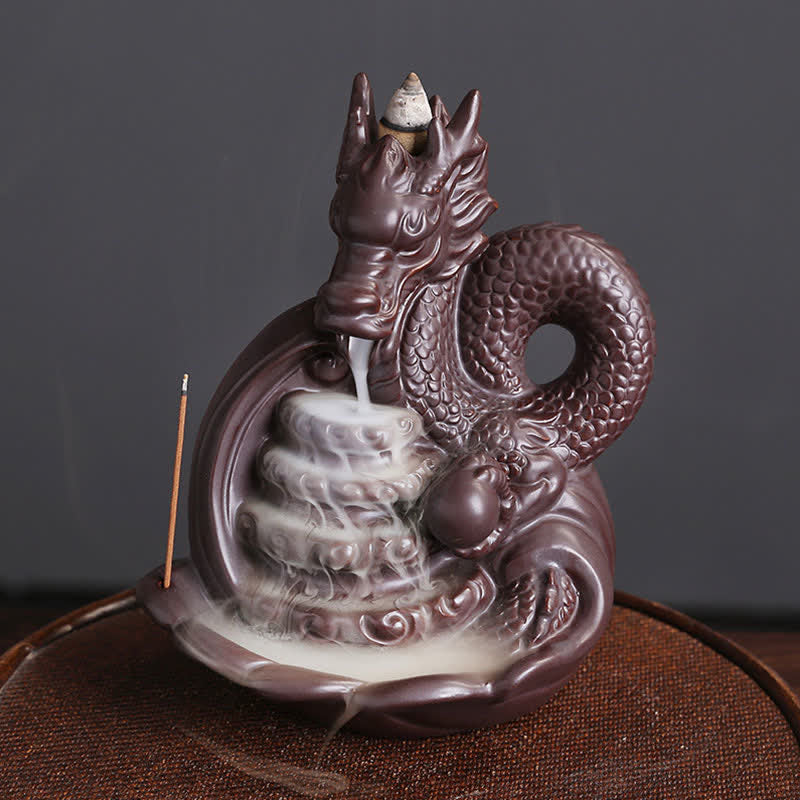 Brûleur d'encens en céramique à motif de dragon pour le succès et la protection