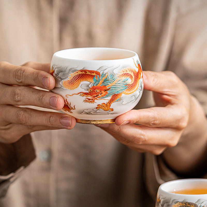 Tasse à thé en céramique Dragon Phoenix 130 ml Décoration zen Cadeau
