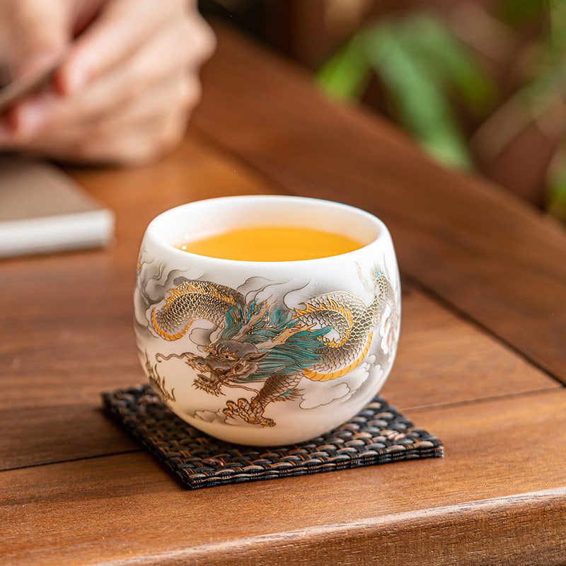 Tasse à thé en céramique Dragon Phoenix 130 ml Décoration zen Cadeau