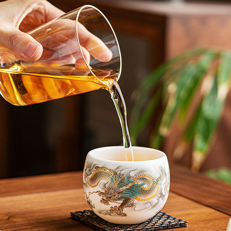 Tasse à thé en céramique Dragon Phoenix 130 ml Décoration zen Cadeau