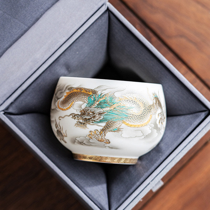Tasse à thé en céramique Dragon Phoenix 130 ml Décoration zen Cadeau