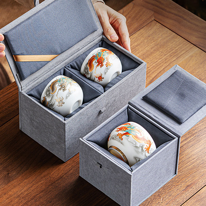 Tasse à thé en céramique Dragon Phoenix 130 ml Décoration zen Cadeau