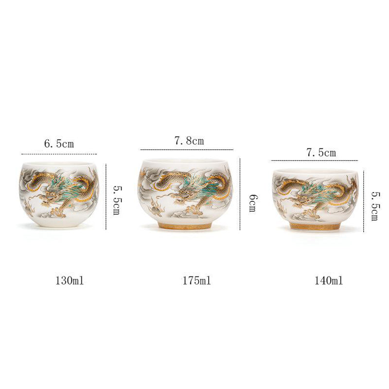 Tasse à thé en céramique Dragon Phoenix 130 ml Décoration zen Cadeau