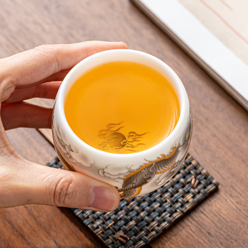 Tasse à thé en céramique Dragon Phoenix 130 ml Décoration zen Cadeau