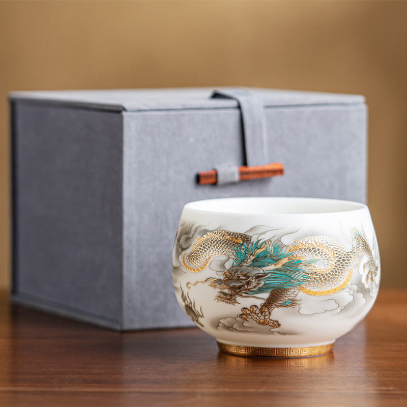 Tasse à thé en céramique Dragon Phoenix 130 ml Décoration zen Cadeau