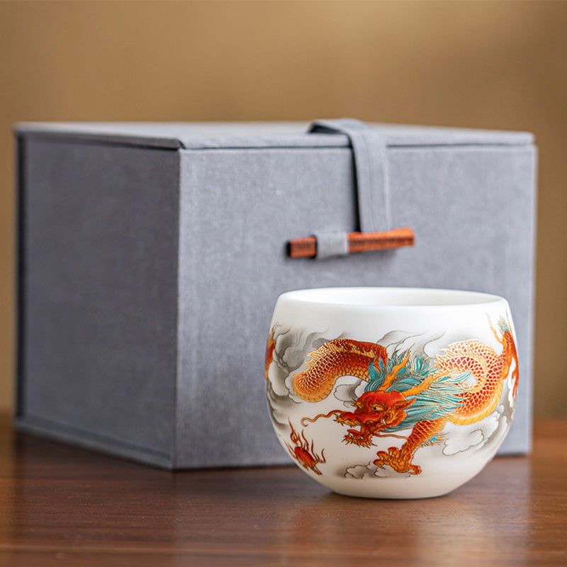 Tasse à thé en céramique Dragon Phoenix 130 ml Décoration zen Cadeau