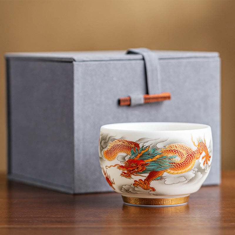 Tasse à thé en céramique Dragon Phoenix 130 ml Décoration zen Cadeau